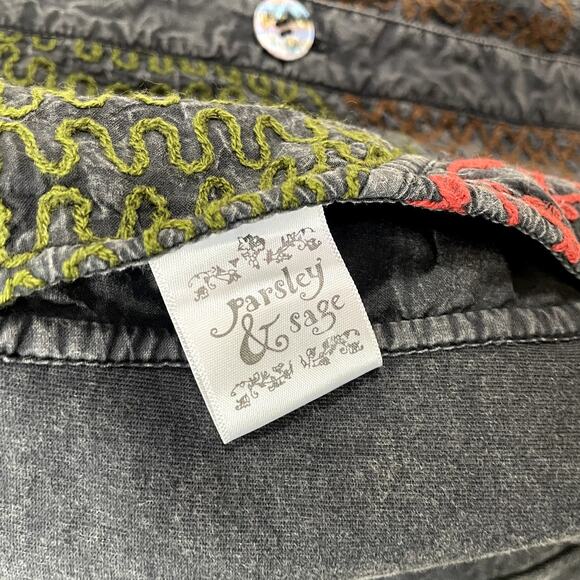 Parsley & Sage Embroidered Button Front Reversible Vest Size Large Boho Artsy - Picture 14 of 16